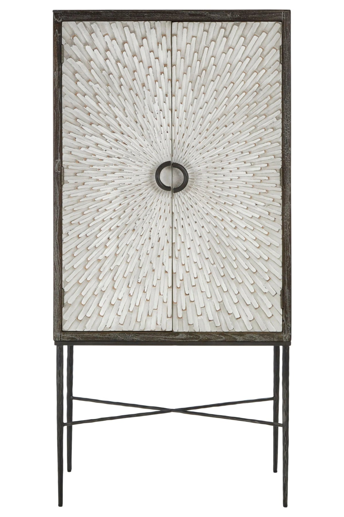 Notting Grey Wash Recycled Elm Wood 2 Door Wine Cabinet