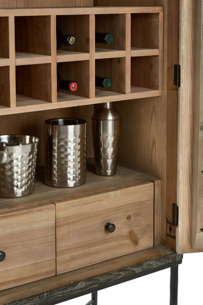 Notting Grey Wash Recycled Elm Wood 2 Door Wine Cabinet
