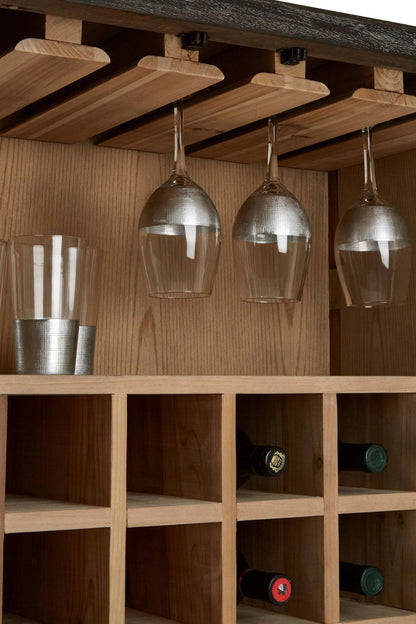 Notting Grey Wash Recycled Elm Wood 2 Door Wine Cabinet