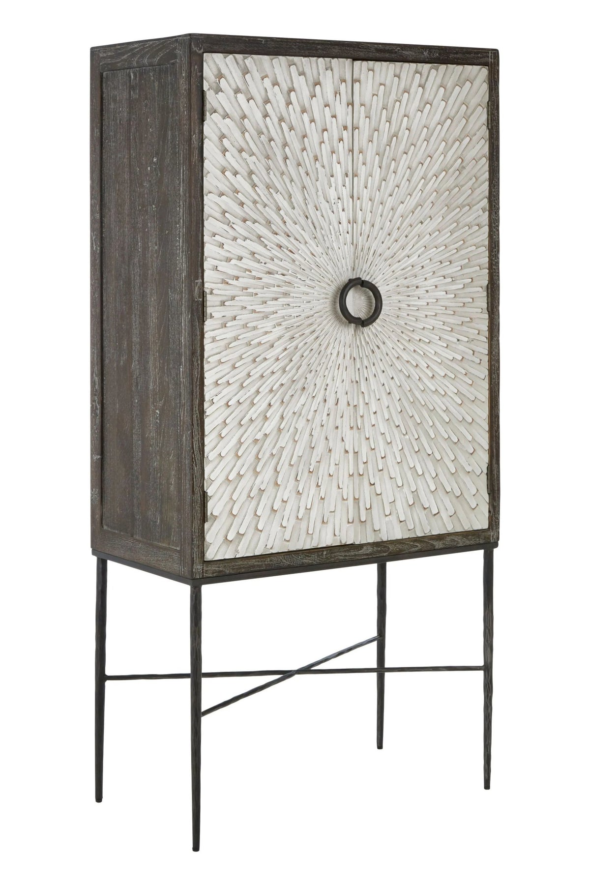 Notting Grey Wash Recycled Elm Wood 2 Door Wine Cabinet