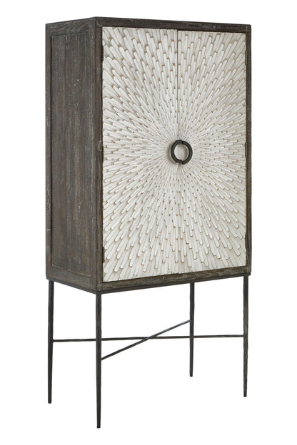 Notting Grey Wash Recycled Elm Wood 2 Door Wine Cabinet