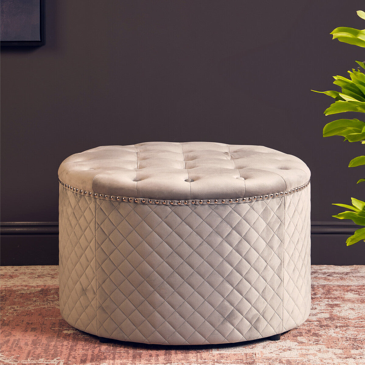 Windsor Round Velvet Ottoman 