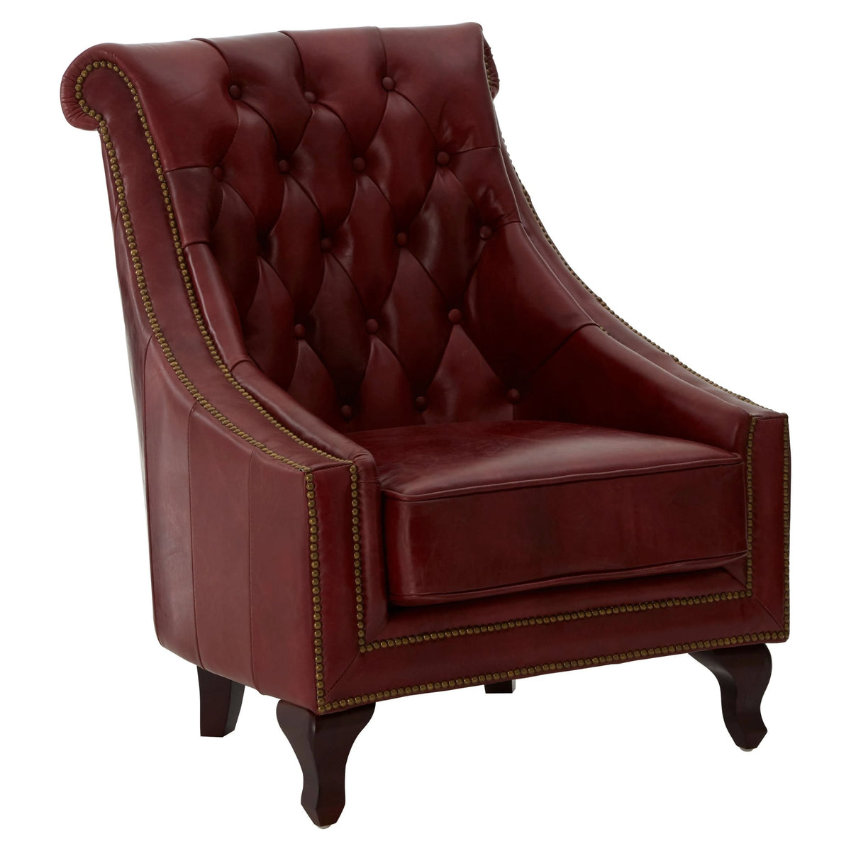 Verona Deep Red Leather Lounge Chair with Tufted Back (W75cm)