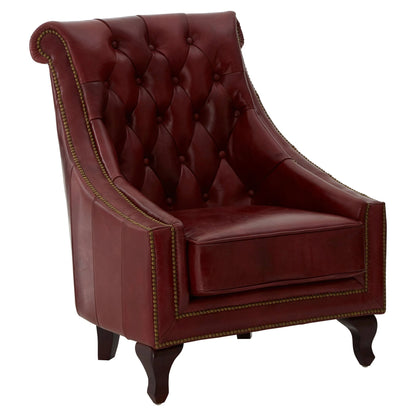Verona Deep Red Leather Lounge Chair with Tufted Back (W75cm)
