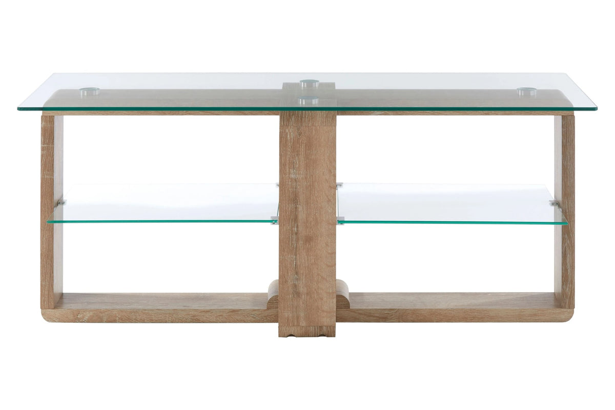 Porto 2 Tier Glass Media Unit with Wood Effect Legs