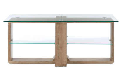Porto 2 Tier Glass Media Unit with Wood Effect Legs