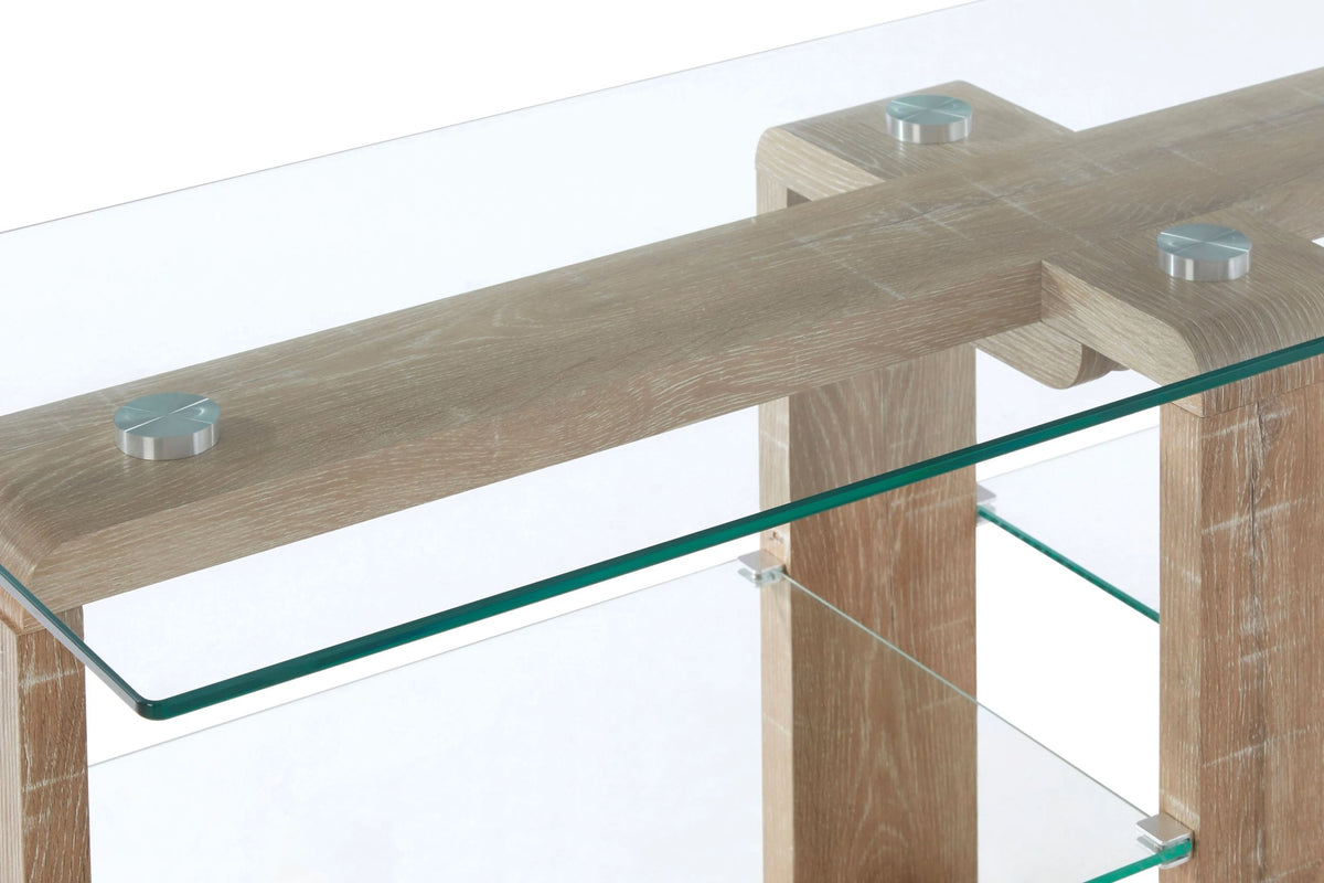 Porto 2 Tier Glass Media Unit with Wood Effect Legs