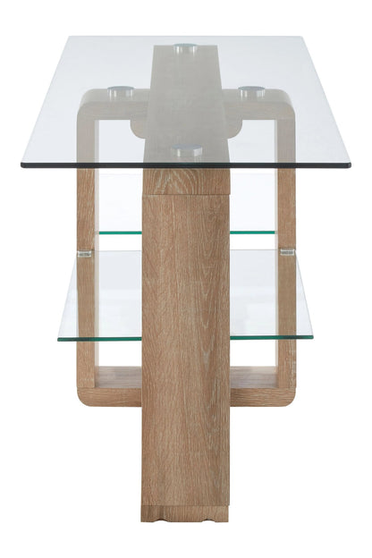 Porto 2 Tier Glass Media Unit with Wood Effect Legs