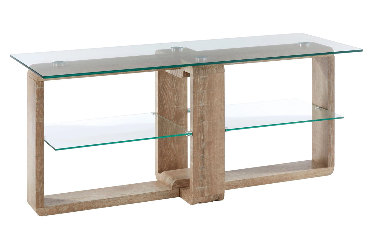 Porto 2 Tier Glass Media Unit with Wood Effect Legs