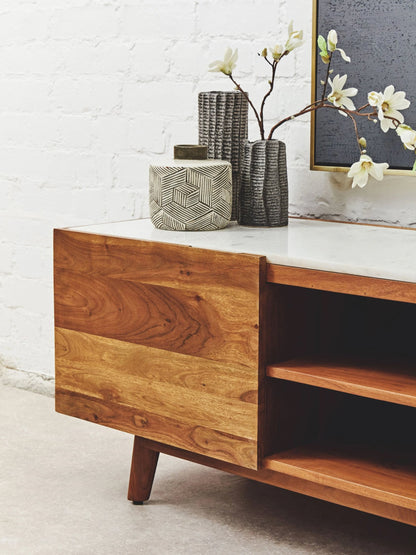 Richmond Acacia Wood and White Marble Media Unit