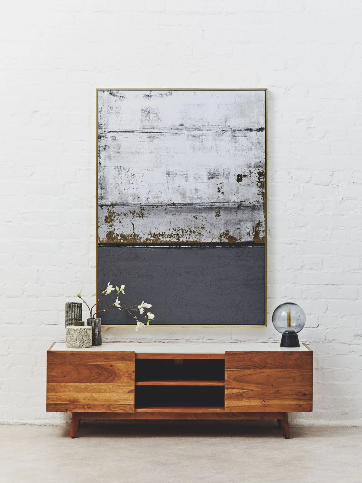 Richmond Acacia Wood and White Marble Media Unit