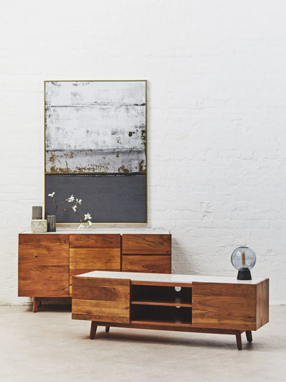 Richmond Acacia Wood and White Marble Media Unit