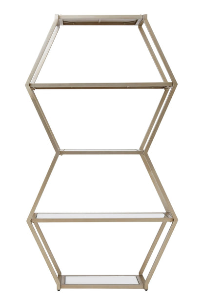 Marazion Champagne Finish Mirrored Stacked Hexagon Shelf Unit