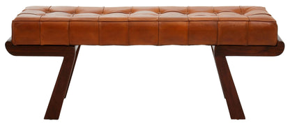 Carlton Brown Leather Bench with Cedar Wood Angular Base