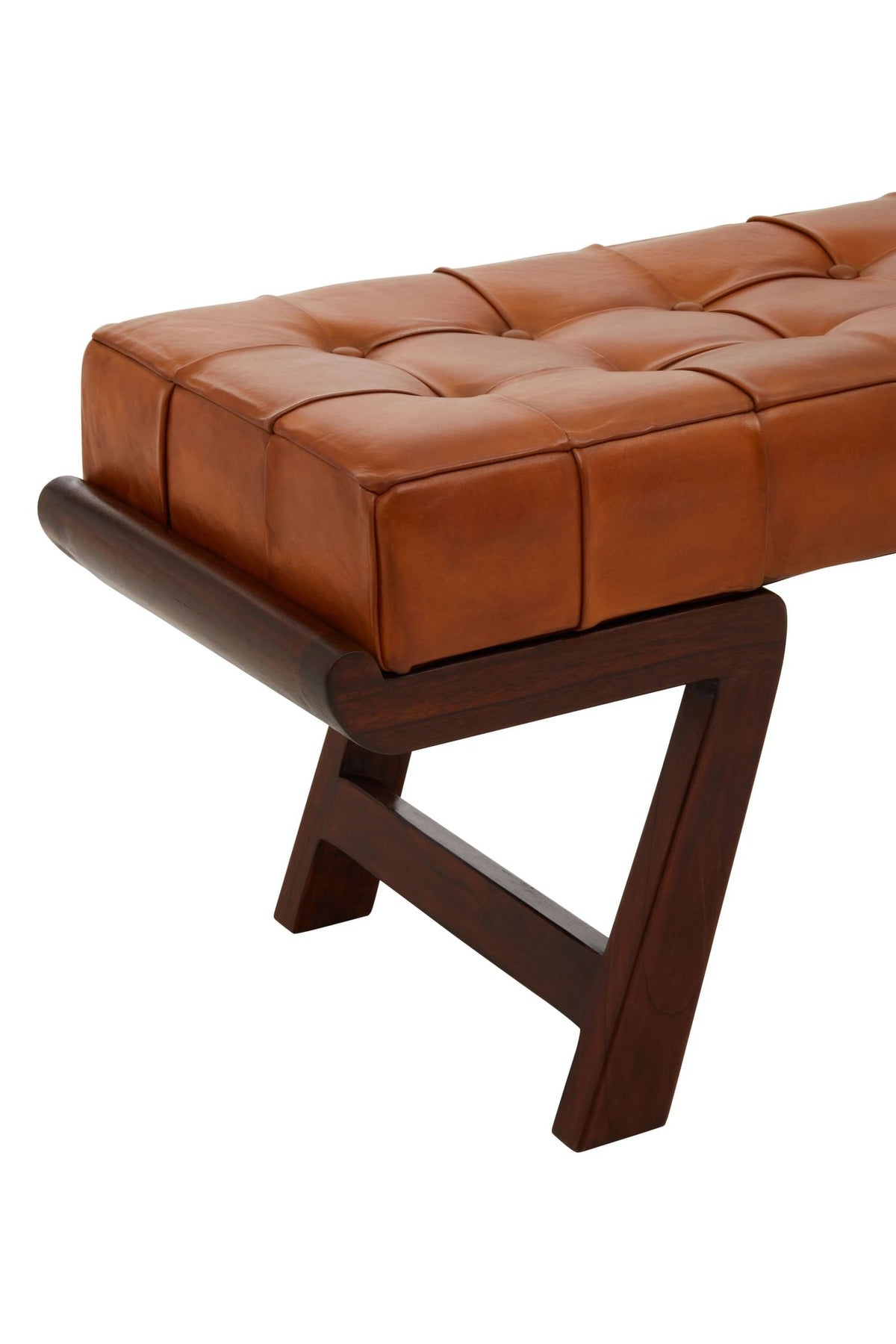 Carlton Brown Leather Bench with Cedar Wood Angular Base