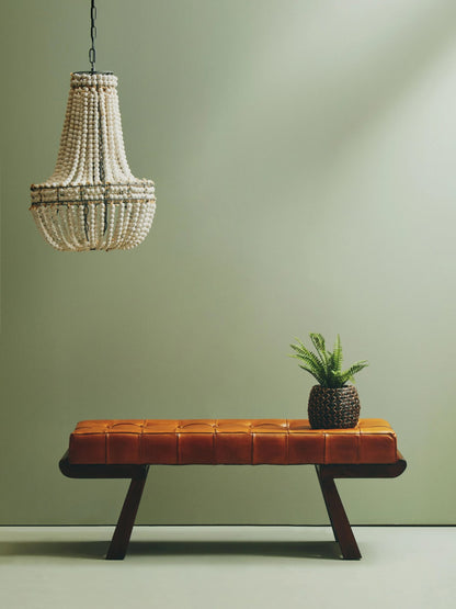Carlton Brown Leather Bench with Cedar Wood Angular Base