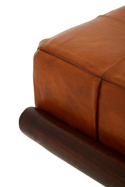 Carlton Brown Leather Bench with Cedar Wood Angular Base