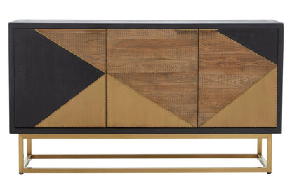Milan Black and Natural Oak Wood Three Door Sideboard