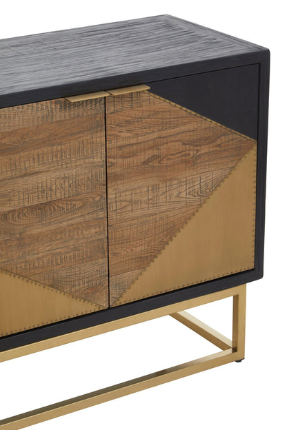 Milan Black and Natural Oak Wood Three Door Sideboard