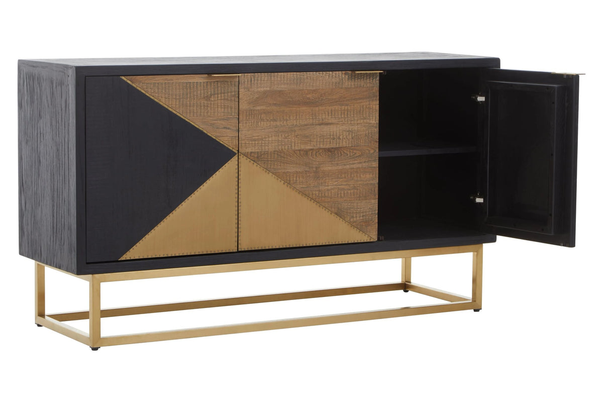 Milan Black and Natural Oak Wood Three Door Sideboard