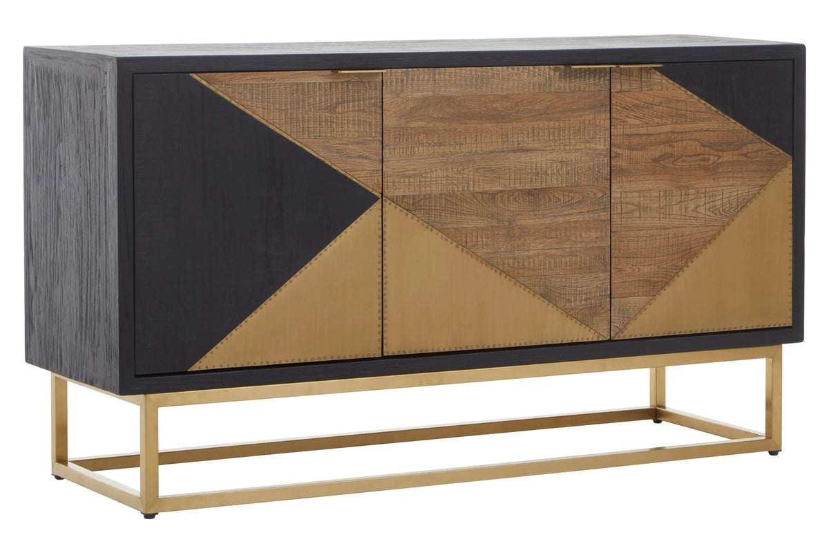 Milan Black and Natural Oak Wood Three Door Sideboard