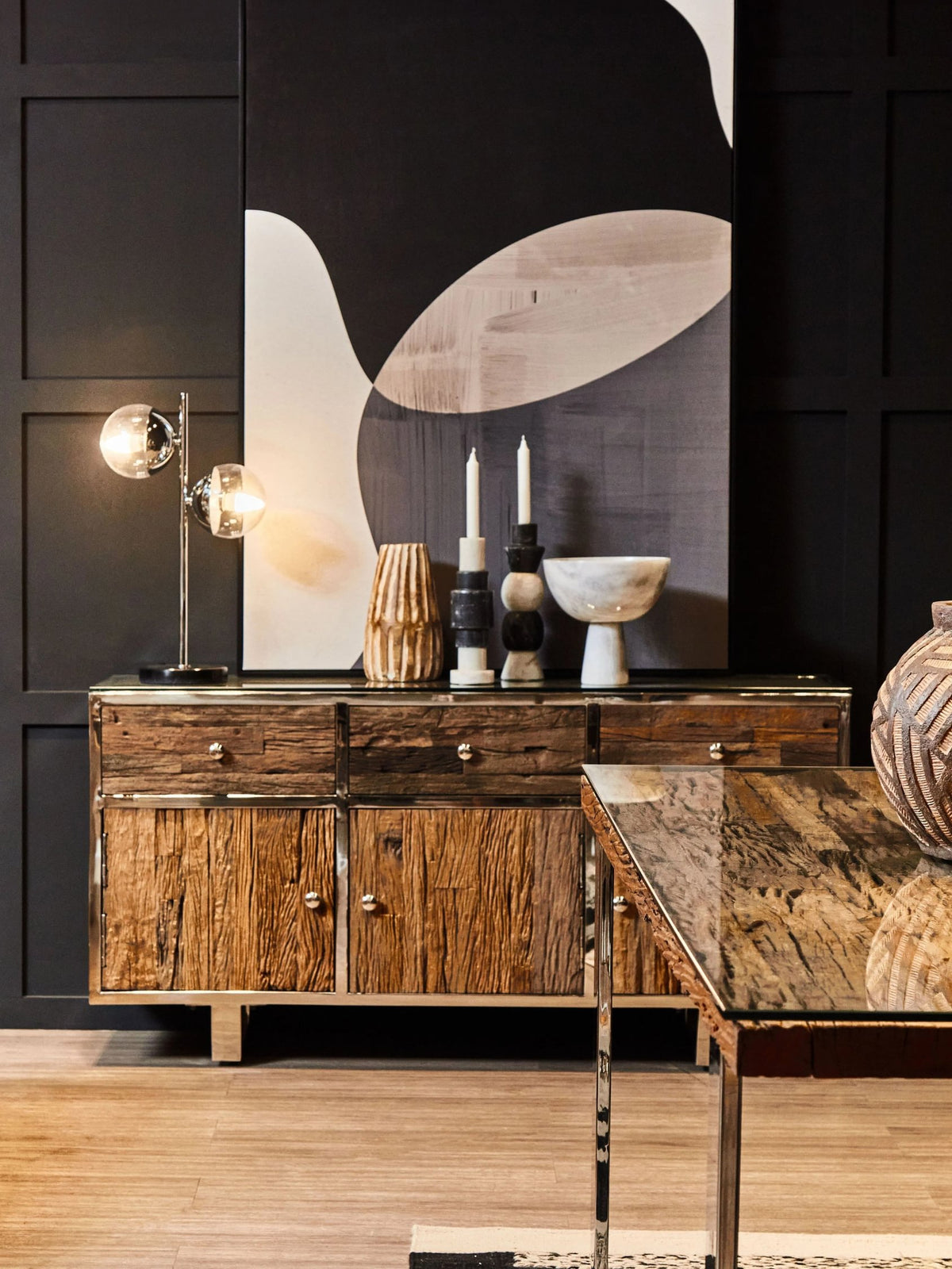 Madison Recycled Natural Wood Dining Table with Curved Legs