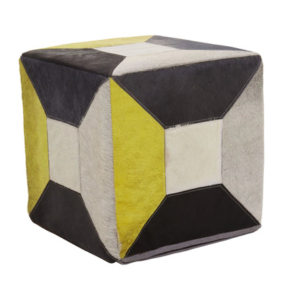 Wareham Geometric Design Hair On Leather Pouffe