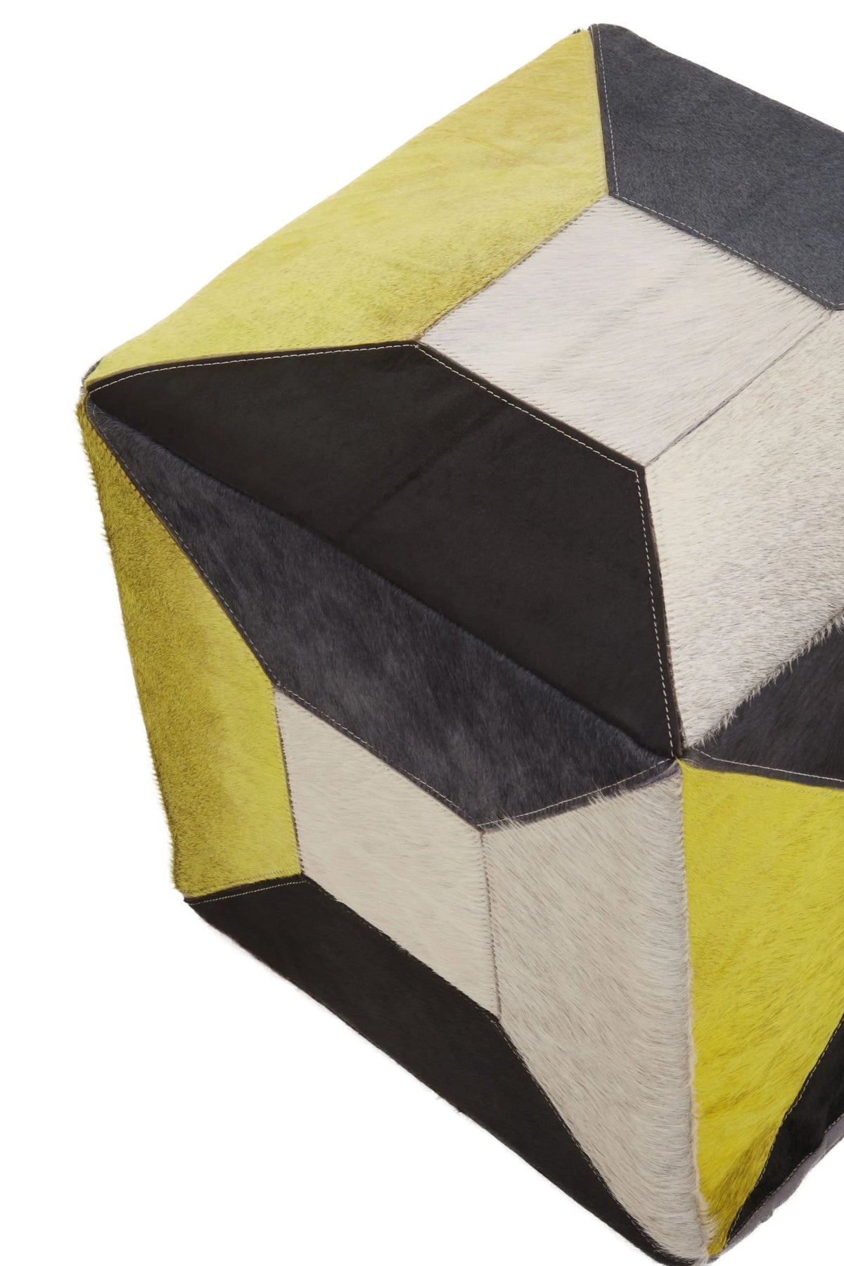 Wareham Geometric Design Hair On Leather Pouffe