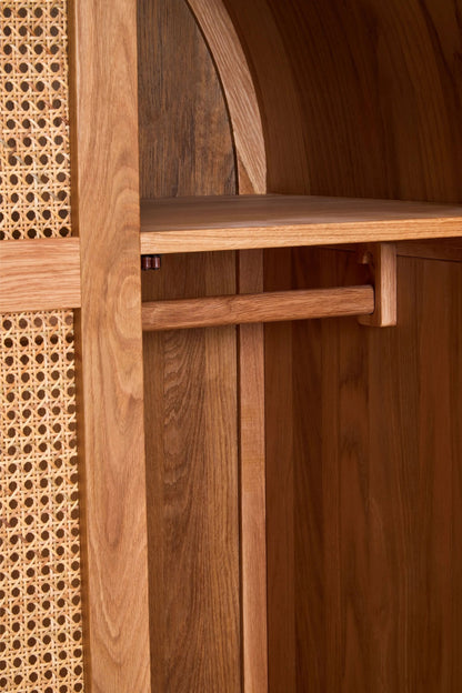 Cannes Rattan and Oak Wood 2 Door Wardrobe