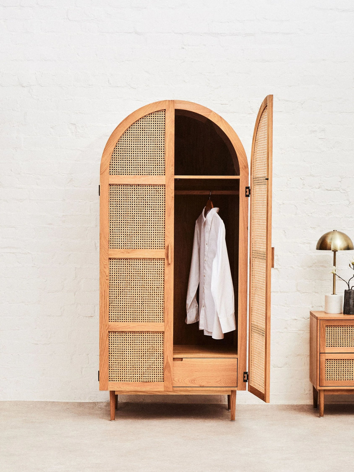 Cannes Rattan and Oak Wood 2 Door Wardrobe