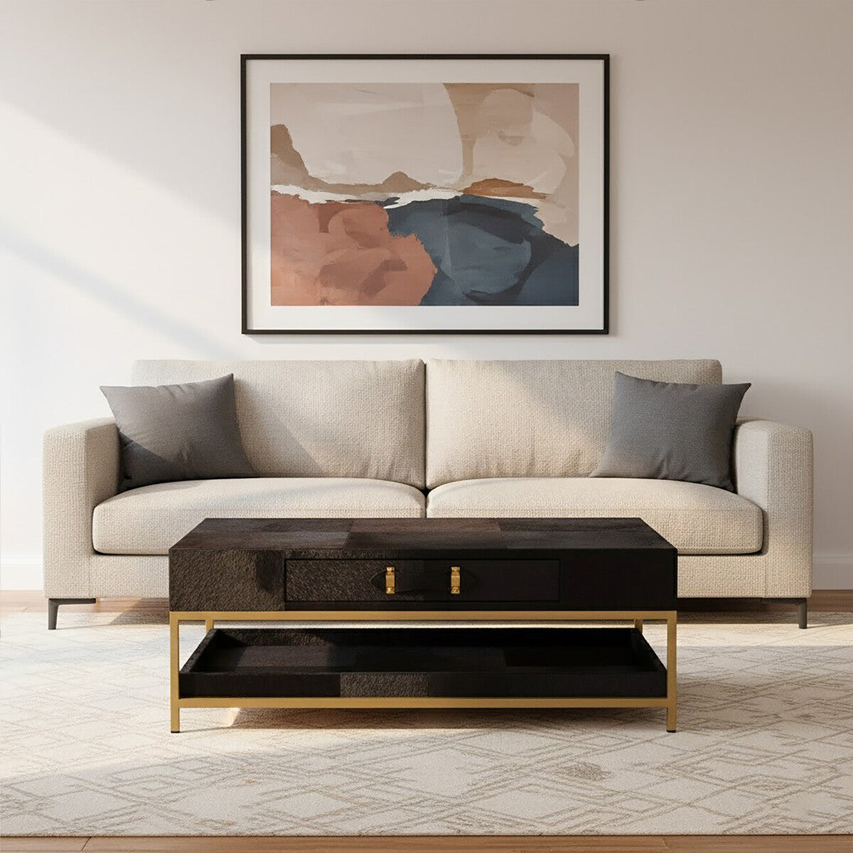 Vienna Black Hair On Leather Coffee Table with Metal Frame 