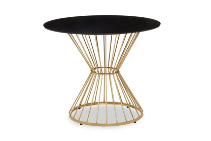Boston Round Dining Black Glass Table with Gold Hourglass Base