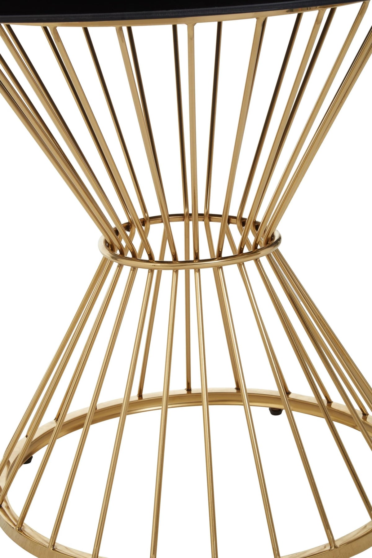 Boston Round Dining Black Glass Table with Gold Hourglass Base