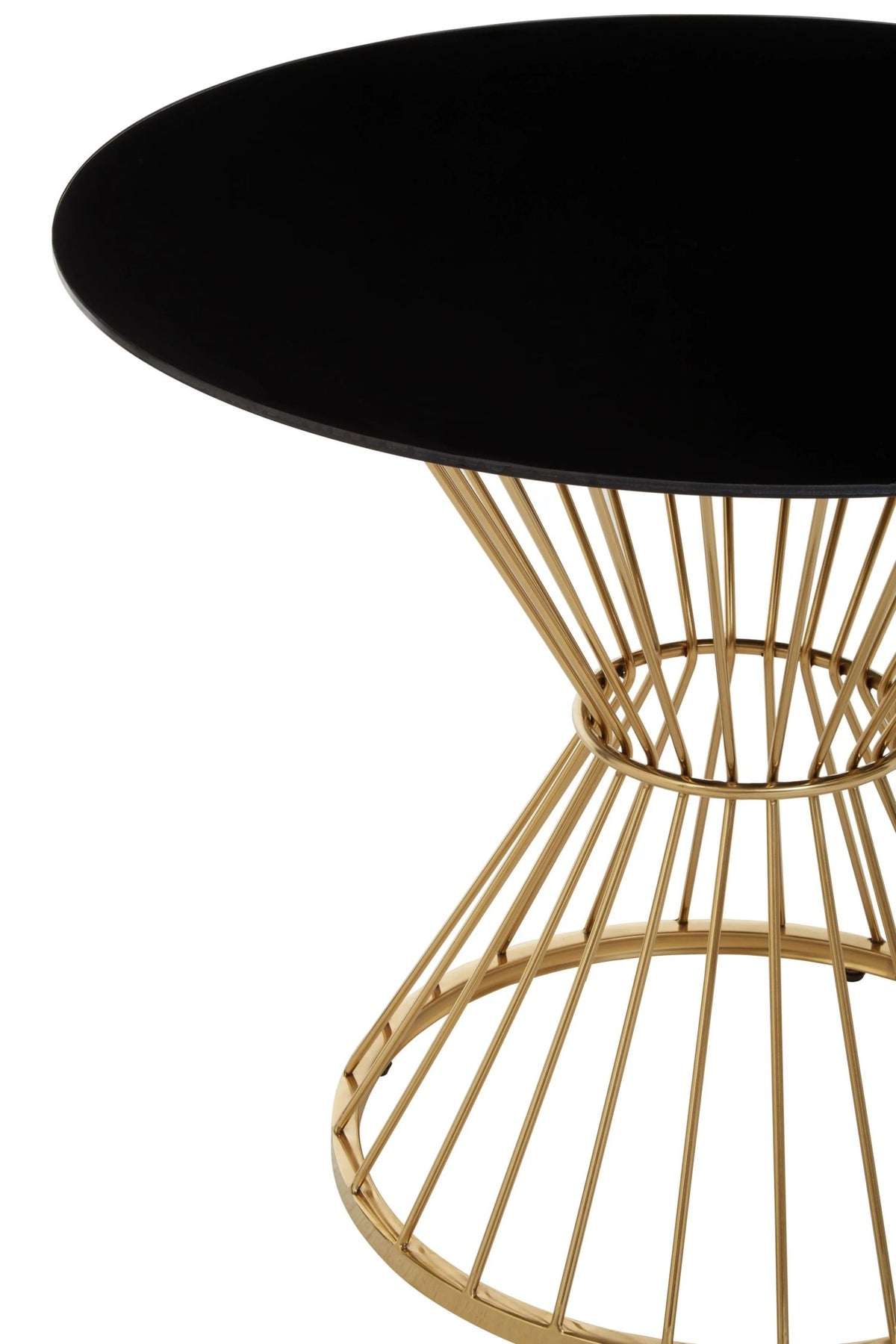 Boston Round Dining Black Glass Table with Gold Hourglass Base