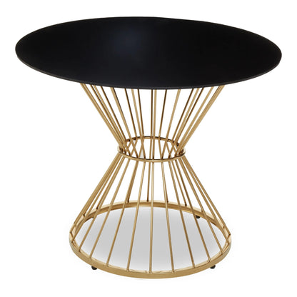 Boston Round Dining Black Glass Table with Gold Hourglass Base