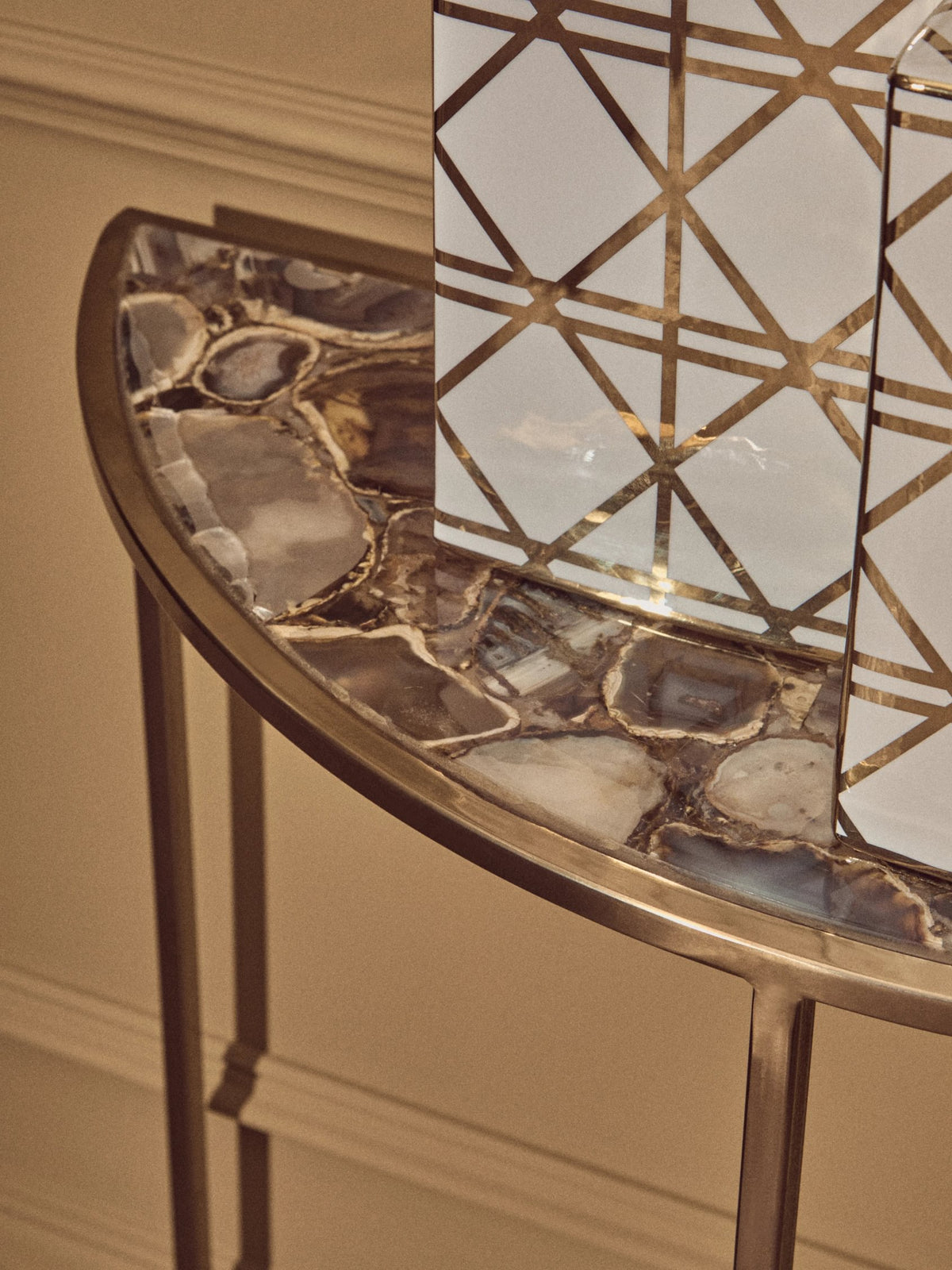 Loxley Agate and Half Moon Console Table #colour_black-gold