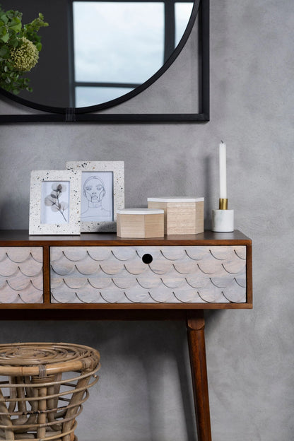Exeter Carved Mango Wood Console Table with 2 Drawers