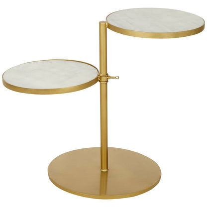 Aurora White Marble and Brass 2 Tier Side Table