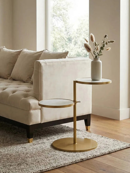 Aurora White Marble and Brass 2 Tier Side Table