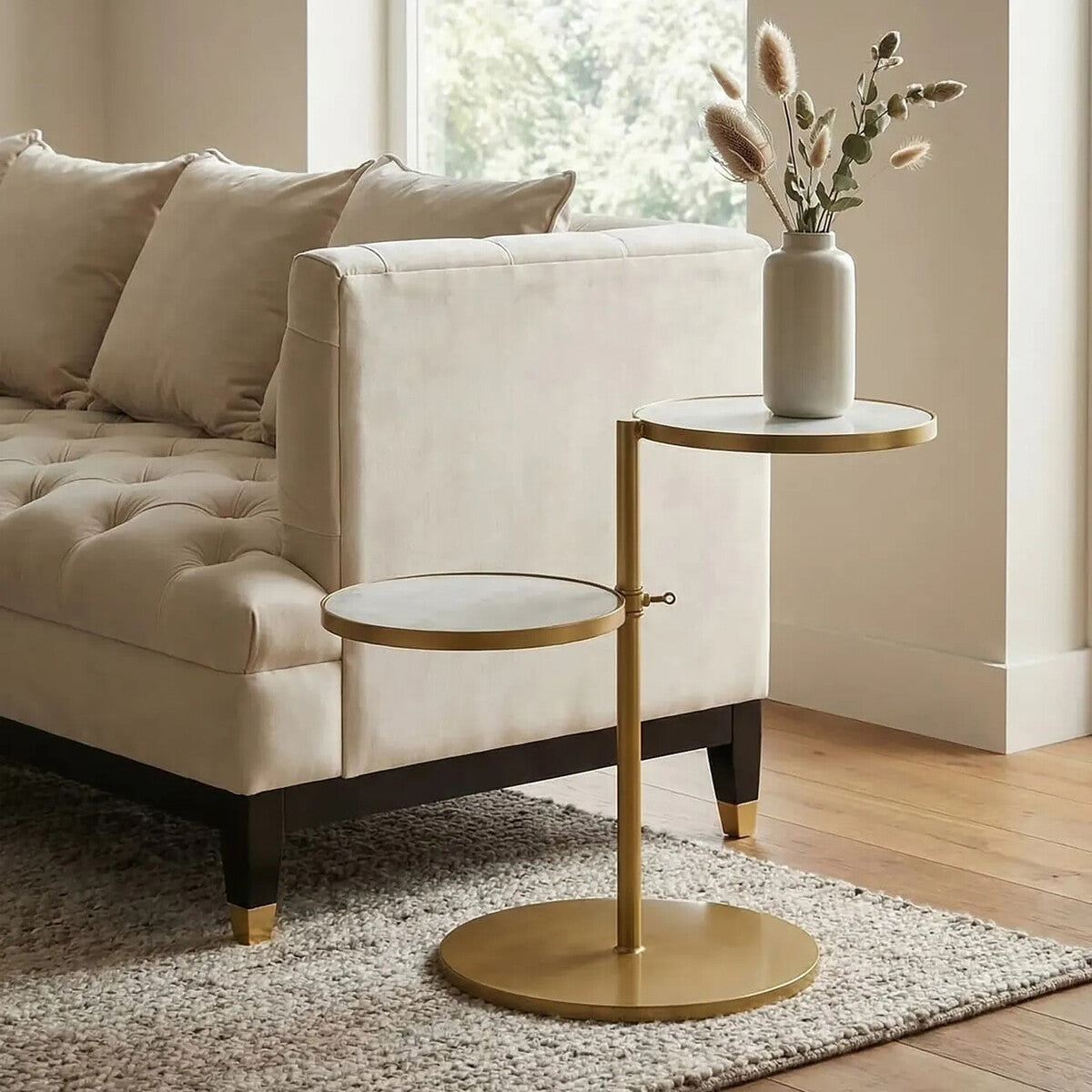 Aurora White Marble and Brass 2 Tier Side Table