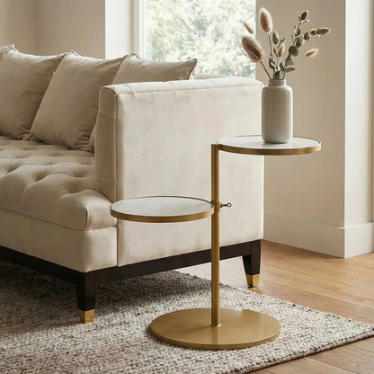 Aurora White Marble and Brass 2 Tier Side Table