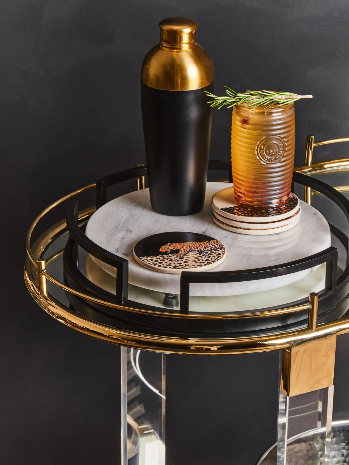 Amalfi Metal and Acrylic Frame 2 Tier Oval Drinks Trolley 