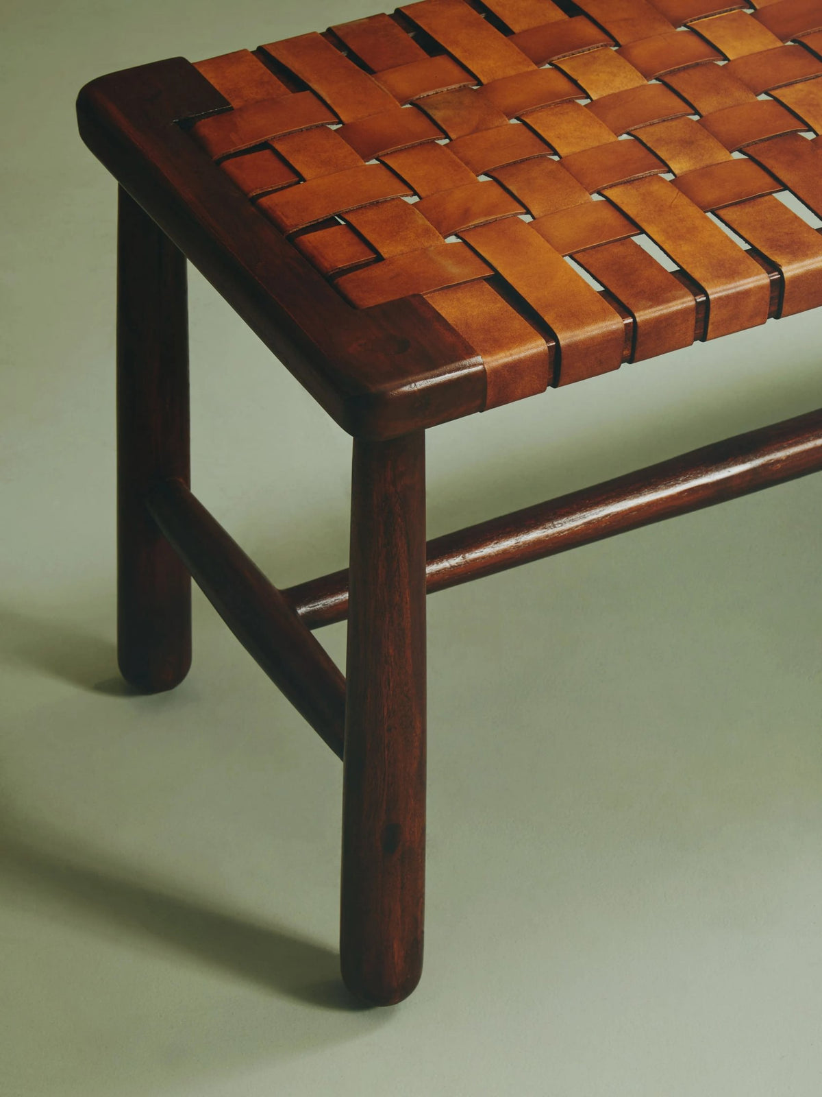 Carlton Tan Leather Lattice Design Bench