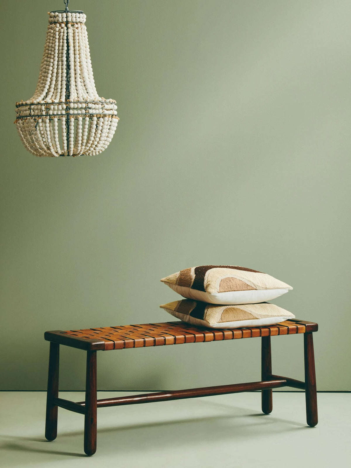 Carlton Tan Leather Lattice Design Bench