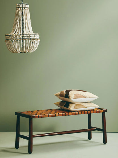 Carlton Tan Leather Lattice Design Bench