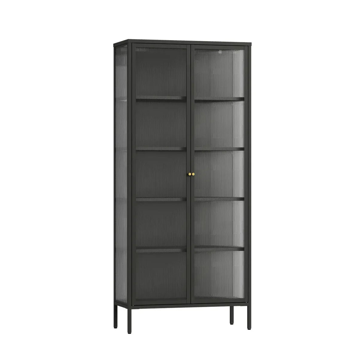 Ashford Metal Fluted Glass Door Tall Cabinet #colour_black