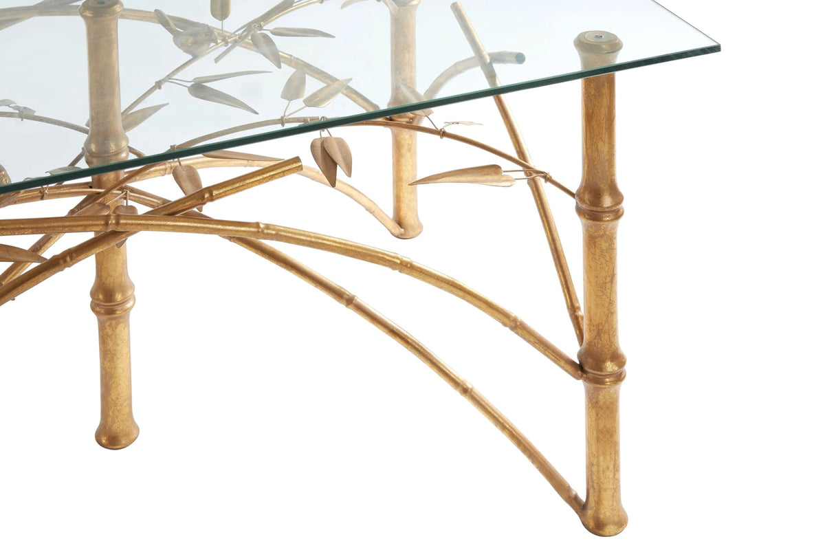 Winchester Glass and Antique Gold Finish Bamboo Design Dining Table