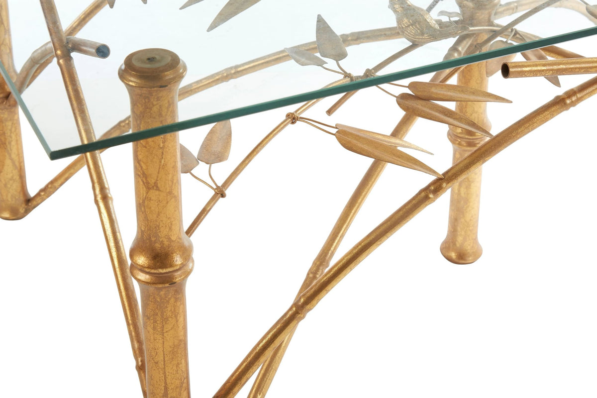 Winchester Glass and Antique Gold Finish Bamboo Design Dining Table