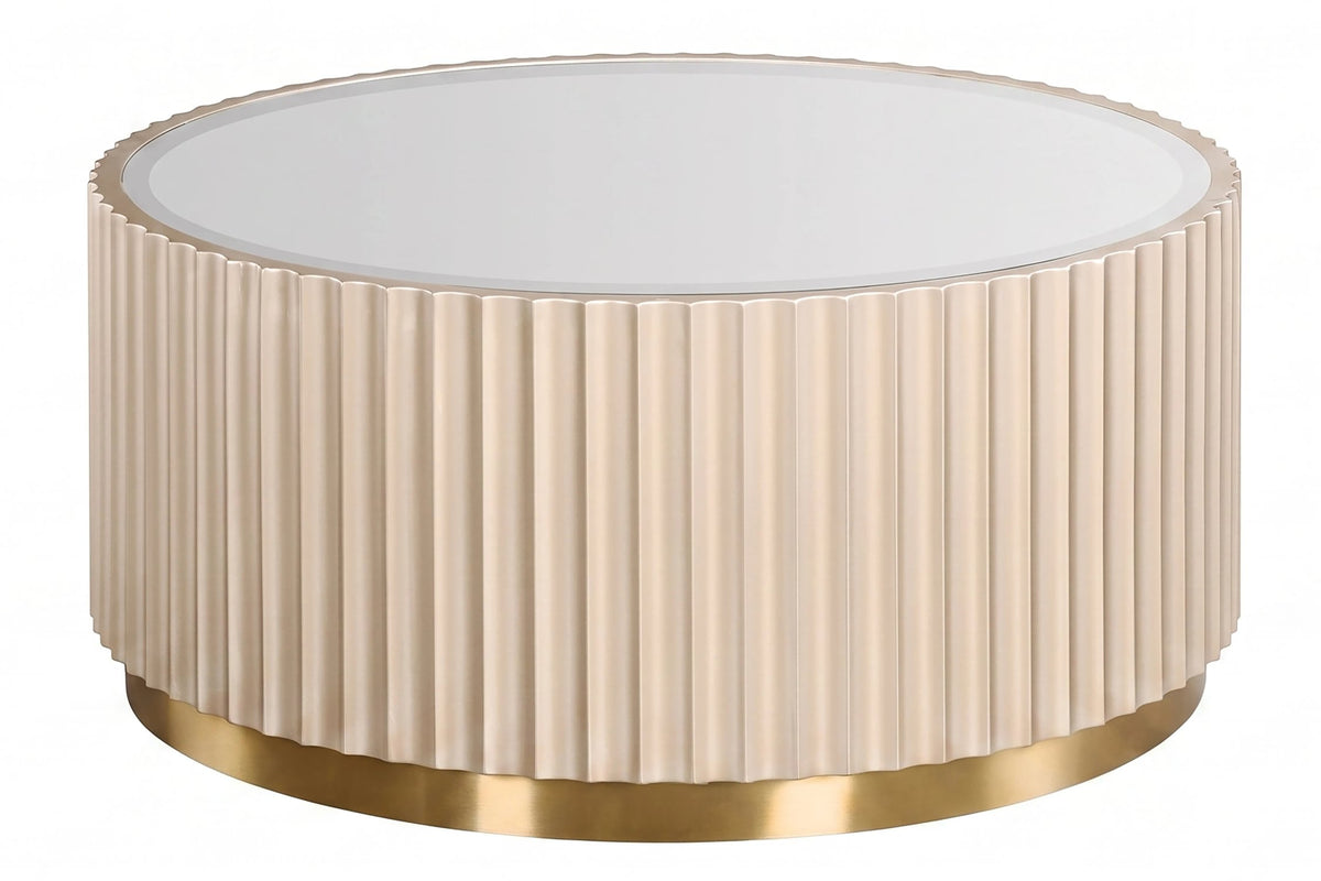 Portree Champagne Gold Finish Flute Detail Coffee Table with Mirror Top