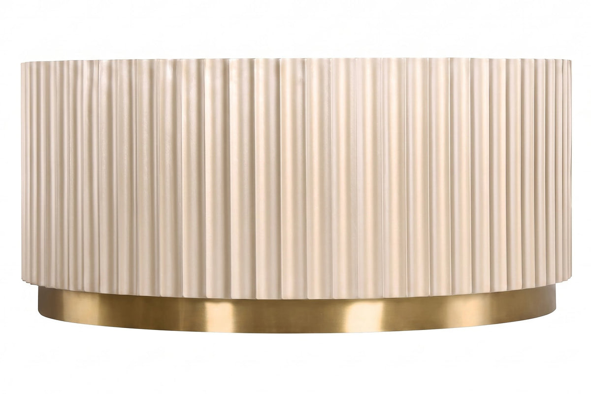 Portree Champagne Gold Finish Flute Detail Coffee Table with Mirror Top
